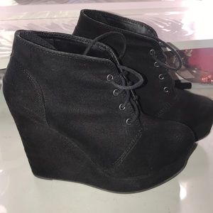 Black wedge booties